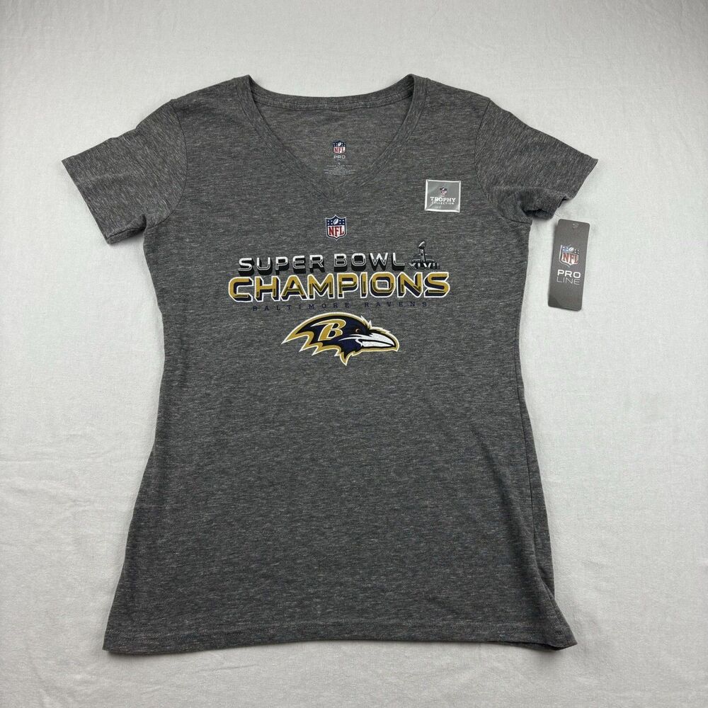Baltimore Ravens V Neck T Shirt Womens L Gray Pro Line Trophy Collection NWT